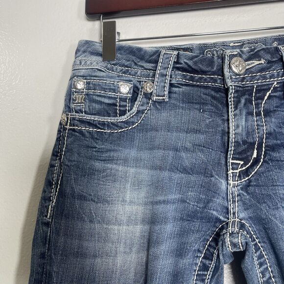 MISS ME Skinny Jeans Size 27 Denim Rhinestones Jewels Bling Embroidered Rock - Picture 3 of 9